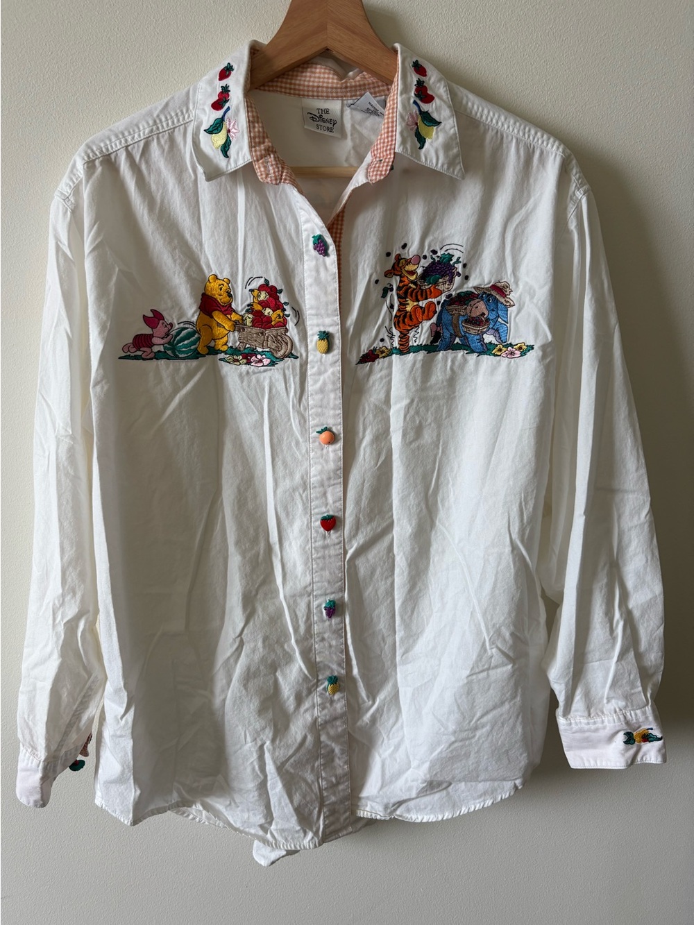 Vintage Disney Embroidered Button Down   Shirt with Fruit Buttons